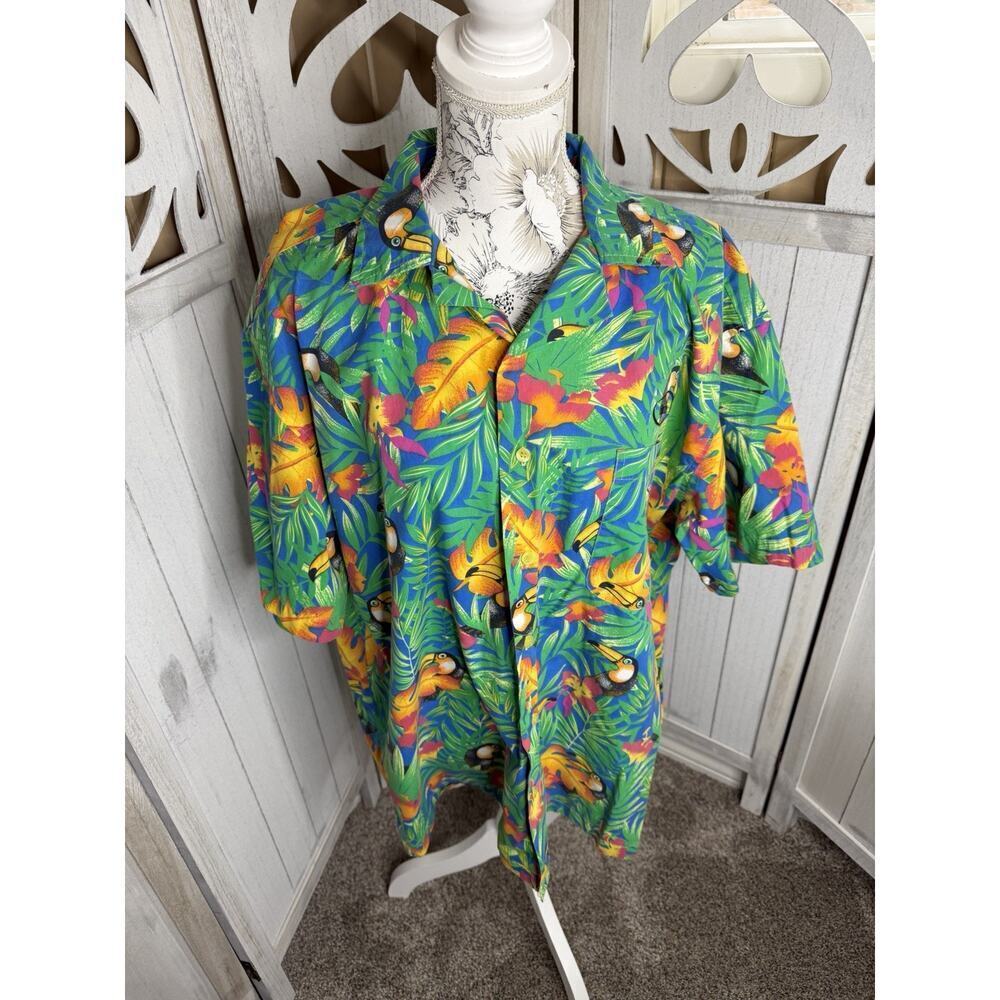 Blue Generation Shirt Mens Size XL Tucan Button Front Tropical Branded